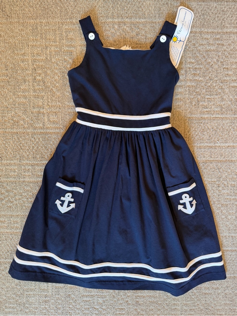 NWT Florence Eiseman Girls Navy & White knit Anchor Pocket Sundress 6x